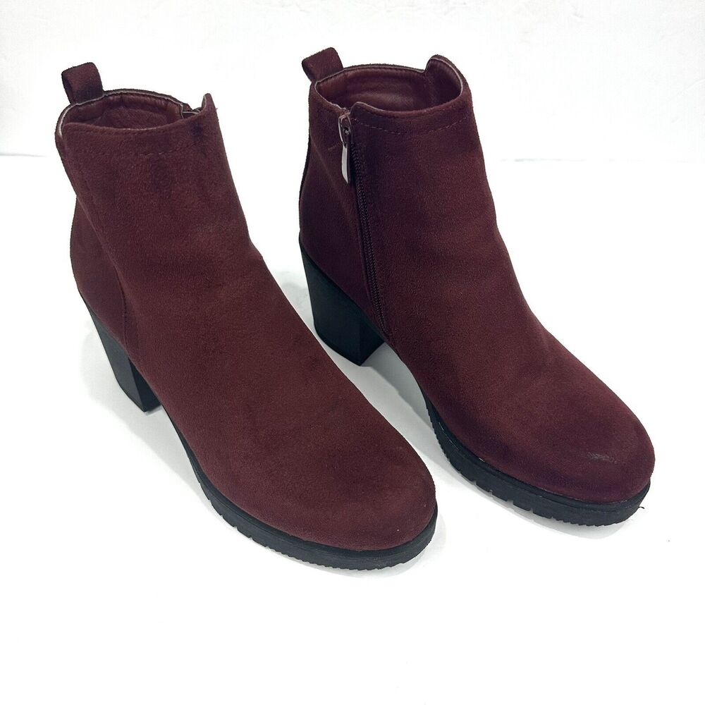 DREAM PAIRS Zoey-1 Womens Burgundy Chunky Heel Ankle Booties Shoes Sz 8.5 - Picture 6 of 14